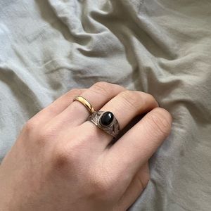 Vintage Silver Onyx Ring Size 6